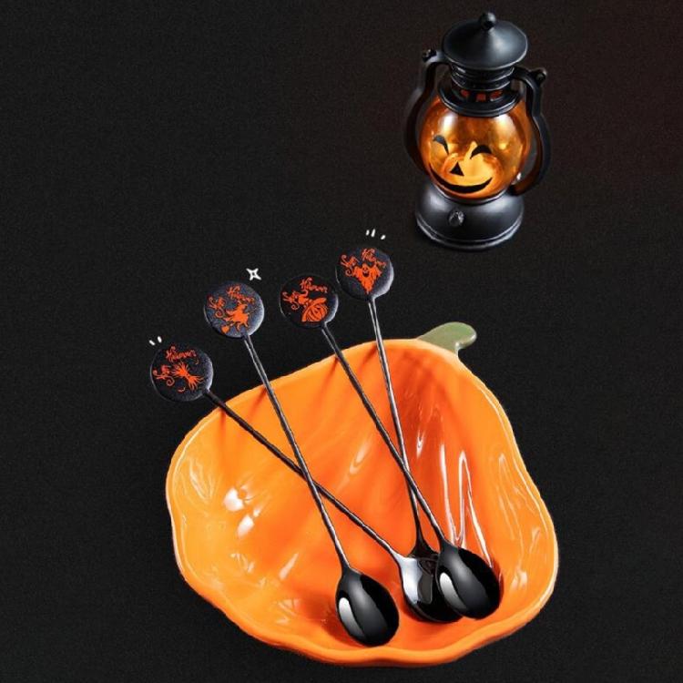 4pcs/set Stainless Steel Coffee Spoon Halloween Pumpkin Ghost Witch Spoons Decor