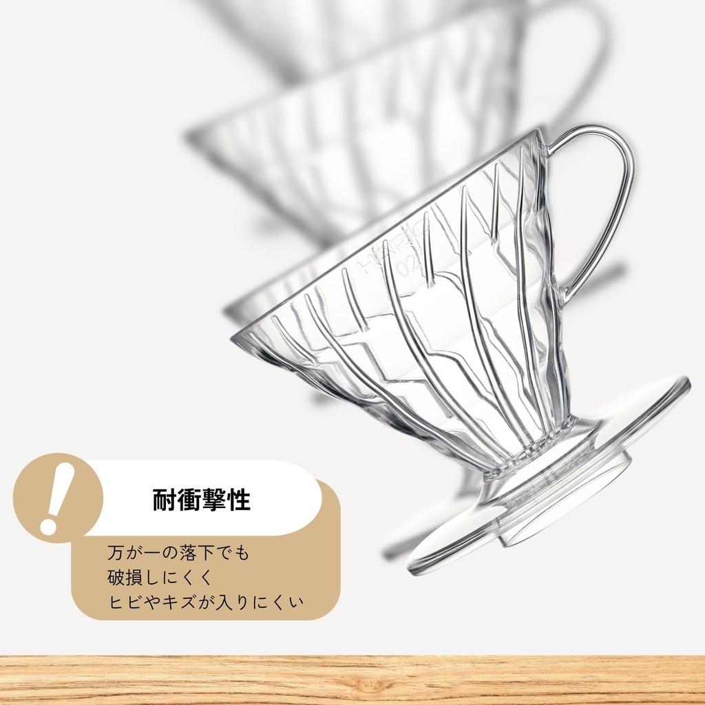 HARIO V60 Pour-Over Dripper 02 Clear Tritan Coffee Coffee Drip for 1-4 Cups, Conical Shape, BPA-Free, Dishwasher Safe, Made in Japan VDTA-02-T