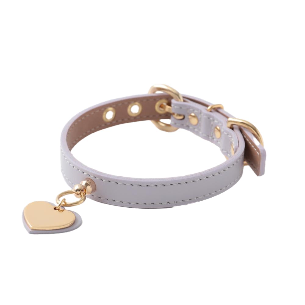 Heart Charm Leather Collar for Small and Medium Dogs Made of Genuine Cowhide Lightweight and Perfect for Walks and Outings monchéri (M/Purple)