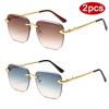 Protective Glasses 2pcs Rimless Large Square Sunglasses For Women Metal Frame Sun Glasses Outoodr Casual Style Eyewear UV400
