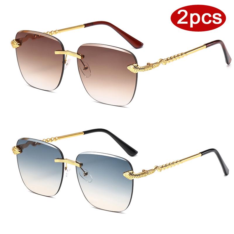 Protective Glasses 2pcs Rimless Large Square Sunglasses For Women Metal Frame Sun Glasses Outoodr Casual Style Eyewear UV400