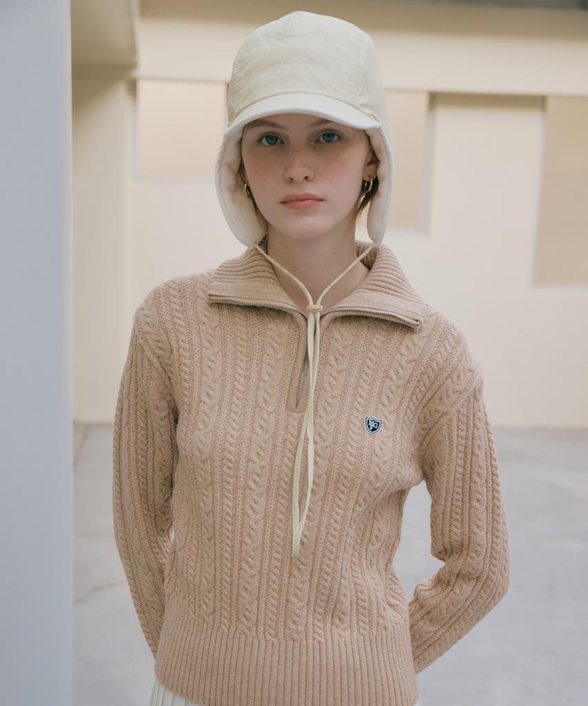 Malitteseupocheu Mouvement W Half Zipup Cable Knit Beige