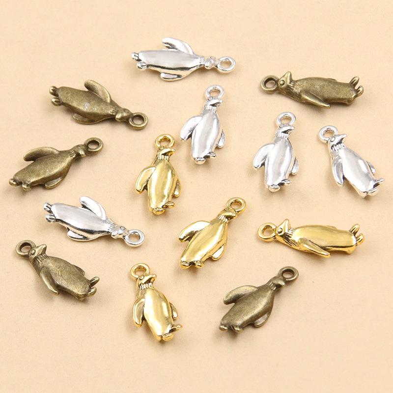 3-Color 10x23mm Alloy Retro Penguin Charm Pendant for DIY Jewelry and Accessories