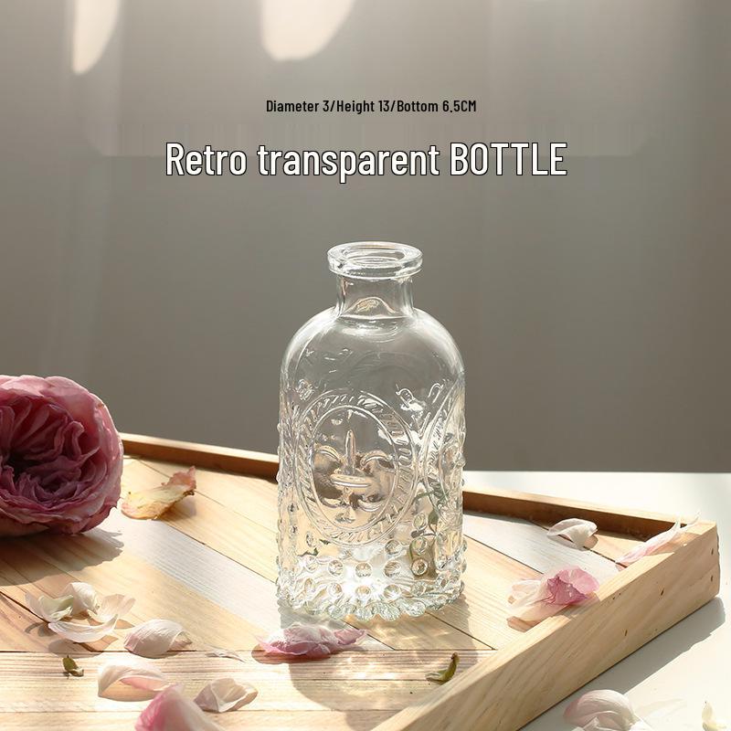 Retro Embossed Transparent Glass Vase: French-Inspired Luxury Home Decor for Living Room
