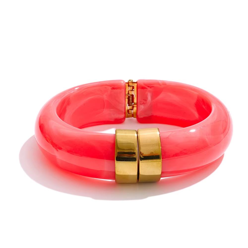 Yhpup 66mm Groen Roze Bruin Paars Acryl Dikke Armband Manchet voor Vrouwen Roestvrij Staal Nieuwkomers 2025 Polssieraad Cadeau
