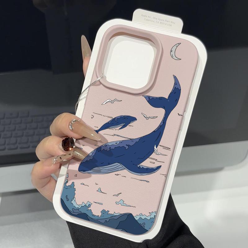 Whale Print Phone Case Suitable for iPhone 16 14 15 13 12 11 Pro Max 16Plus Silicone Anti Drop Soft Shell