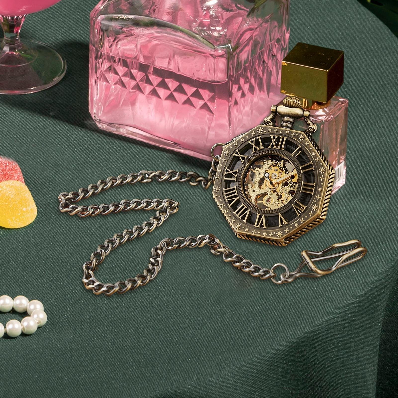 

Римские цифры Весы Винтажные карманные часы Изящная гравировка, модный аксессуар, с цепочкой, для коричневый