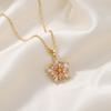 Cute Flower Female White Pink Zircon Stone Skeleton Pendant Necklace Gold Color Wedding Jewelry For Women