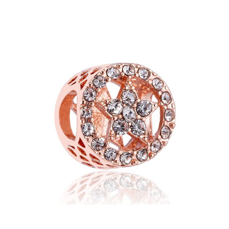 Fashion Rose Gold Plated Crystal Love Heart Flower Charms Bead Fit Original Bracelet Charm Pendants for DIY Jewelry Making