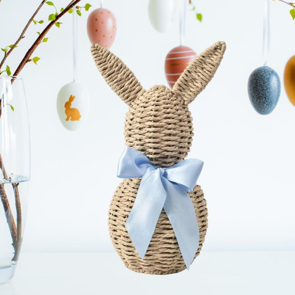 Woven Easter Bunny Ornament, Centerpiece, Gift Cute, Easter Decoration, Rabbit Decor, Desktop Decor for Holiday, Living Room
