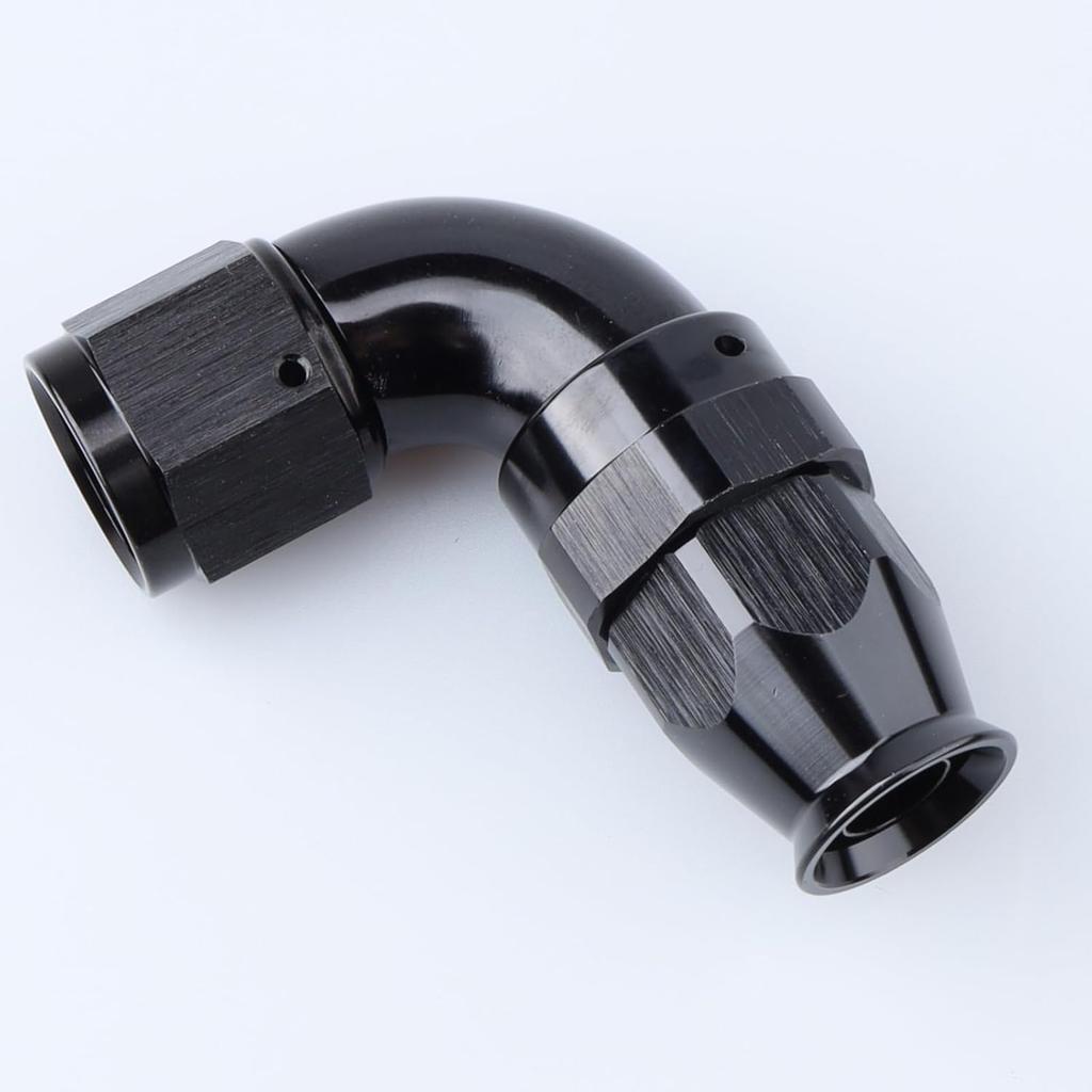 90 Degree Aluminum -8 AN Female To AN8 PTFE Fuel Line Hose Fitting One Piece Full Flow Connector for Teflon Hose, Black