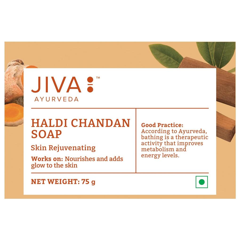 Jiva Ayurveda Haldi Chandan Bathing Soap 75 gm X Pack of 8 Natural Turmeric Sandalwood Skin Brightening