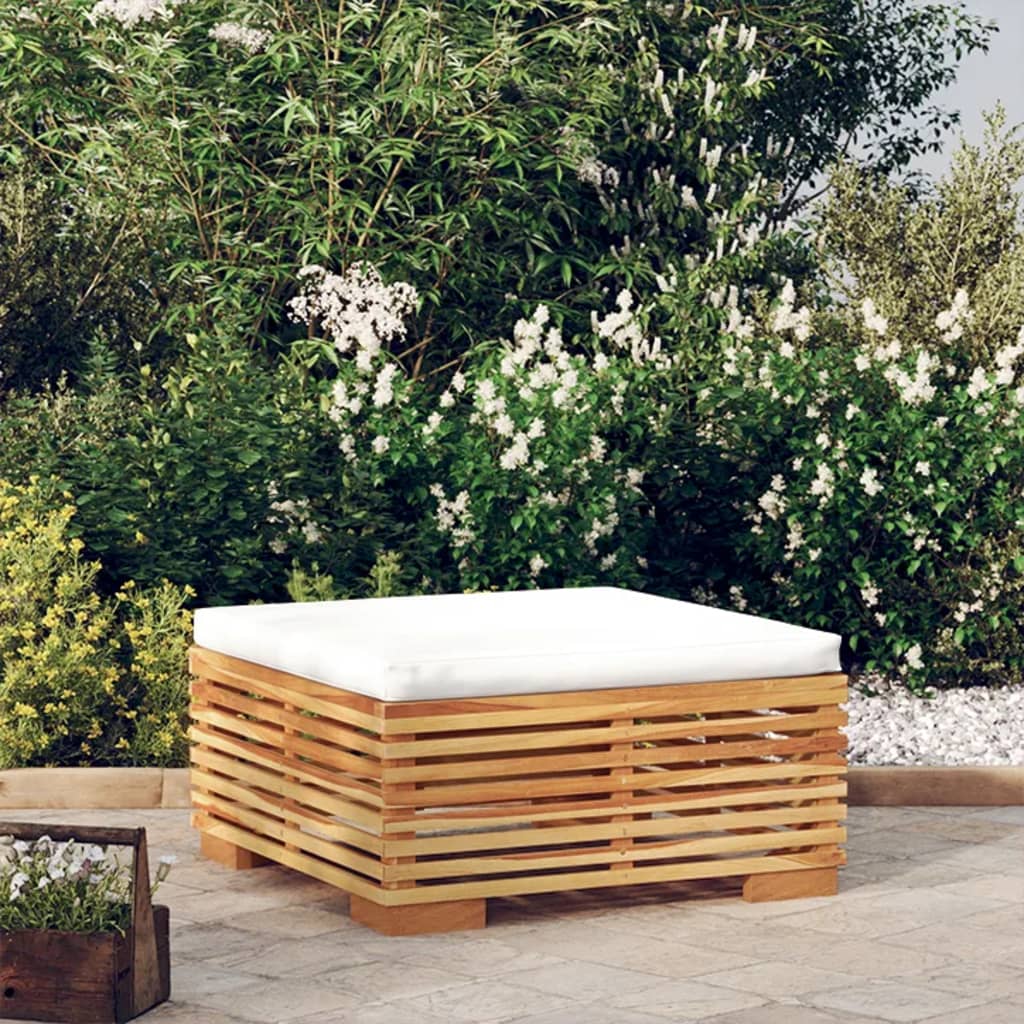 Garden Footstool with Cream Cushion Solid Teak Wood