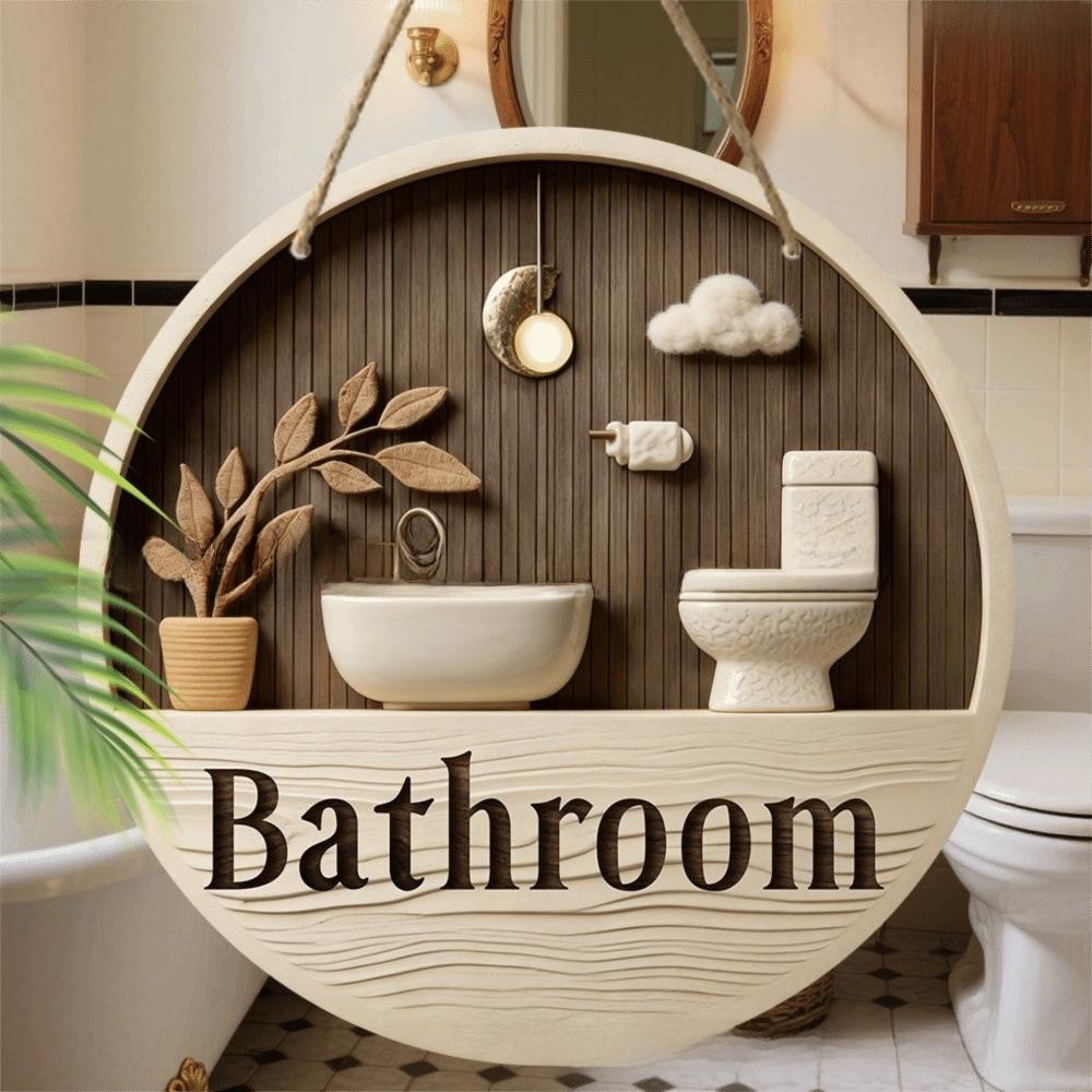 Ornament Bathroom Sign Plate 2D Flat Circle Decorative Plaque  Group Living Area