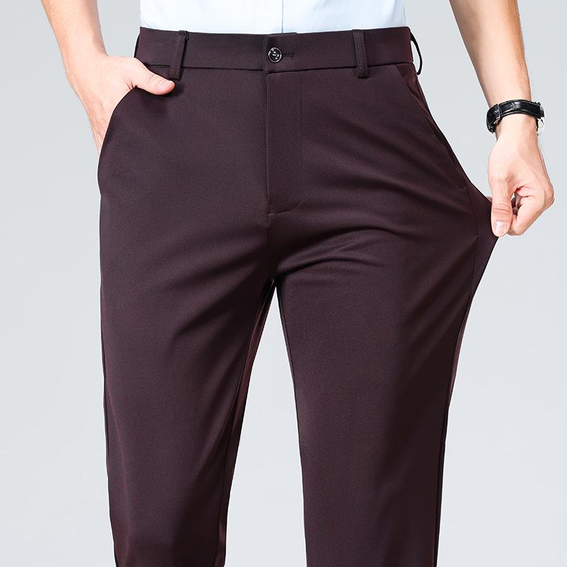 2024 Men's Slim Fit Straight-Leg Solid Color Suit Trousers - Wrinkle-Free Formal Wear