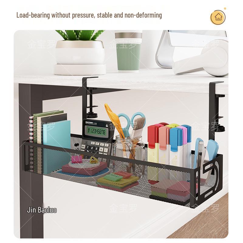 Punch-Free Retractable Under-Desk Cable Management Shelf and Storage Rack