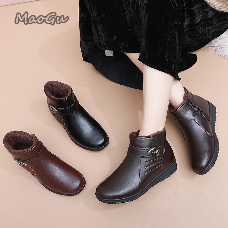 Fashion Winter Soft Soled Non Slip Cotton Mom's Shoes Warm Plush Short Boots Grandma's Cotton Shoes Comfortable Side Zip Botas Mujer