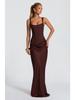 Women's Spring Slim Fishbone Strappy Long Dress - Solid Color Hip-Hugging Design