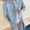 INCERUN Oversized Men Summer Lapel Neck Short Sleeve Buttons Print Casual Loose Shirts