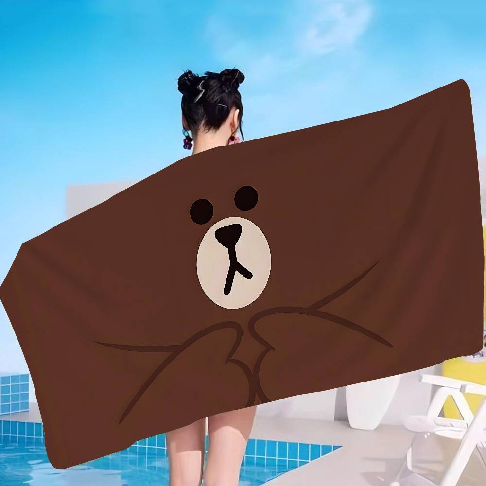 L-Lines Friends B-Brown Bear Microfiber Blanket Quick Drying Beach Towels Oversized Printing Super Absorbent Pool Towel Blanket