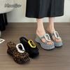 Fashion Metal Decors Thick Bottom Women's Wedge Sandals Slip On Leopard Fashion Platform Slippers Summer Footwear Women Beach Sandals