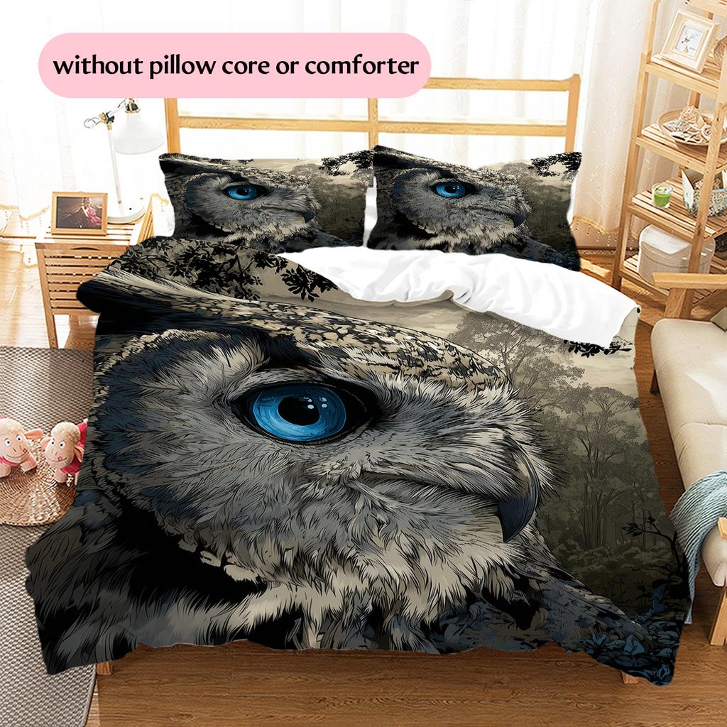Owl and Its Reflection  Pattern Bedding Quilt Set Quilt Cover Pillowcase Home Decoration  Gift (1 * duvet cover + 2 * pillowcase, without core)