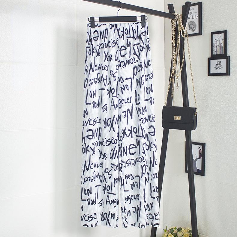 

Летние шифоновые широкие брюки из ледяного шелка для женщин, повседневные эластичные модные свободные брюки с высокой талией, длинные плиссированные брюки one size