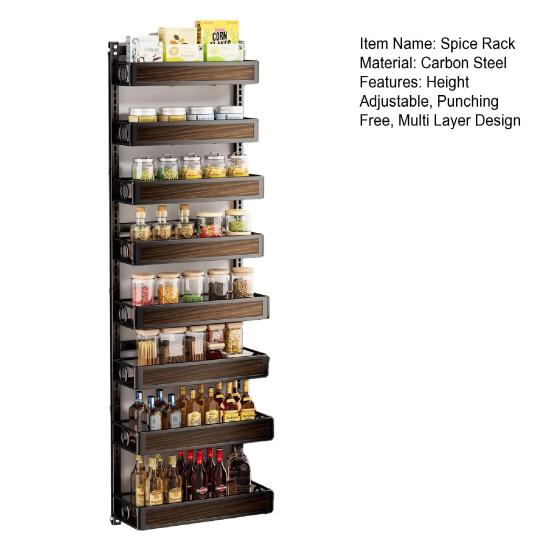 2 In 1 Over The Door Pantry Organizer, Wall Mounted Spice Rack, 6/8 Layer Design Spice Cabinet, Pantry Door Seasoning Shelves with Adjustable Basket