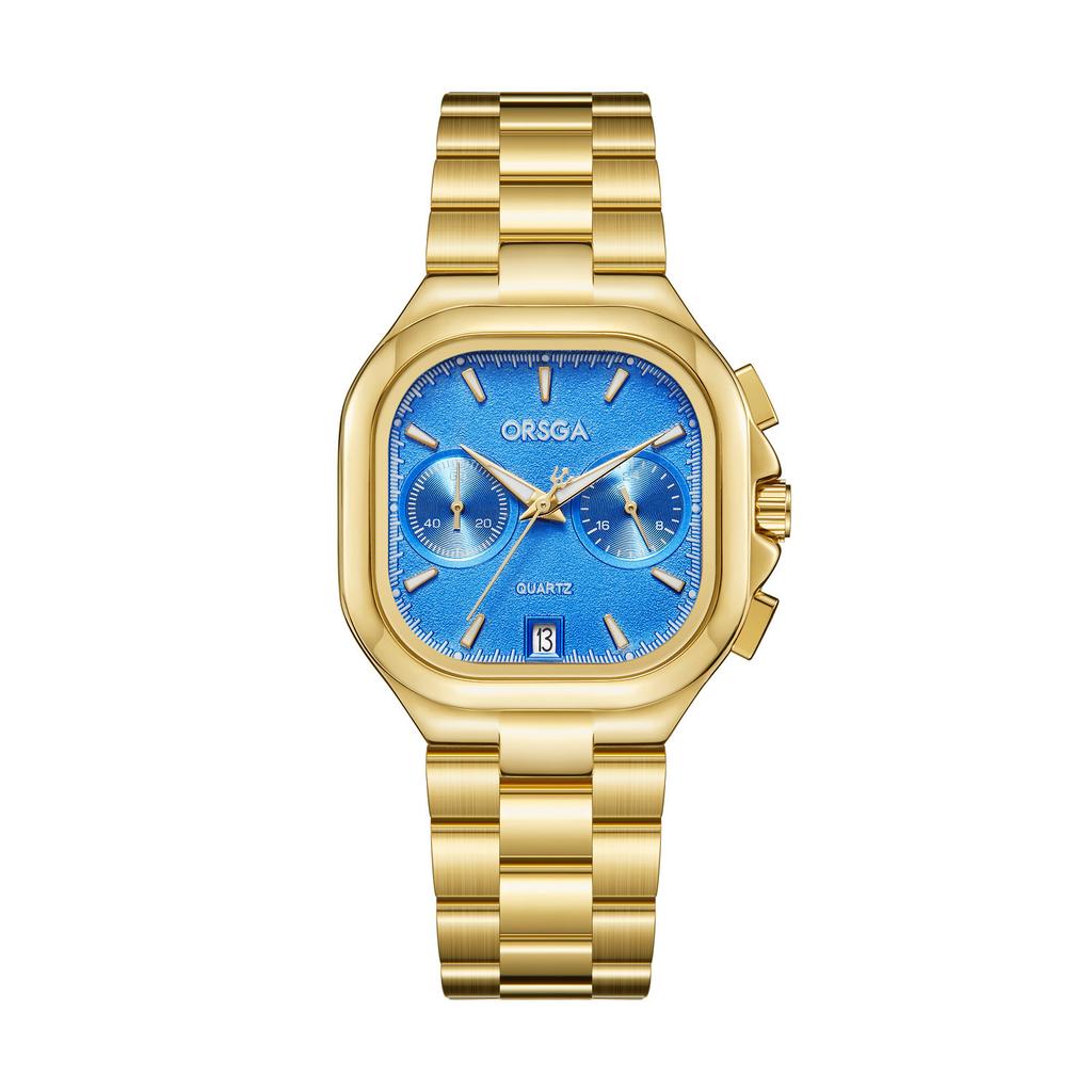 Women's S Elegant Dress Watch with Golden Stainless Steel Band Square Green Dial Waterproof Quartz Wristwatch with Luminous Hand