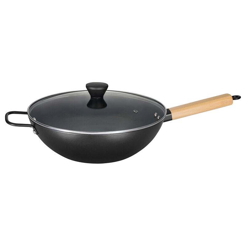 IKEA VARDAGEN Carbon Steel Wok with Lid, 32 cm