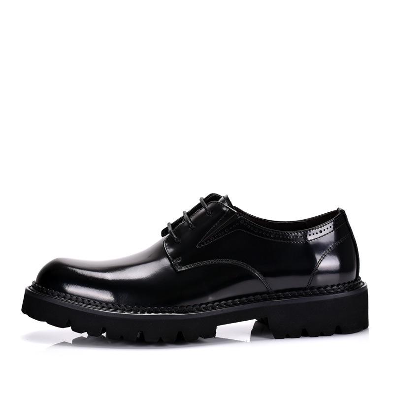Men's British Style Patent Leather Derby Shoes - Formal Lace-up with Thick Sole & Round Toe