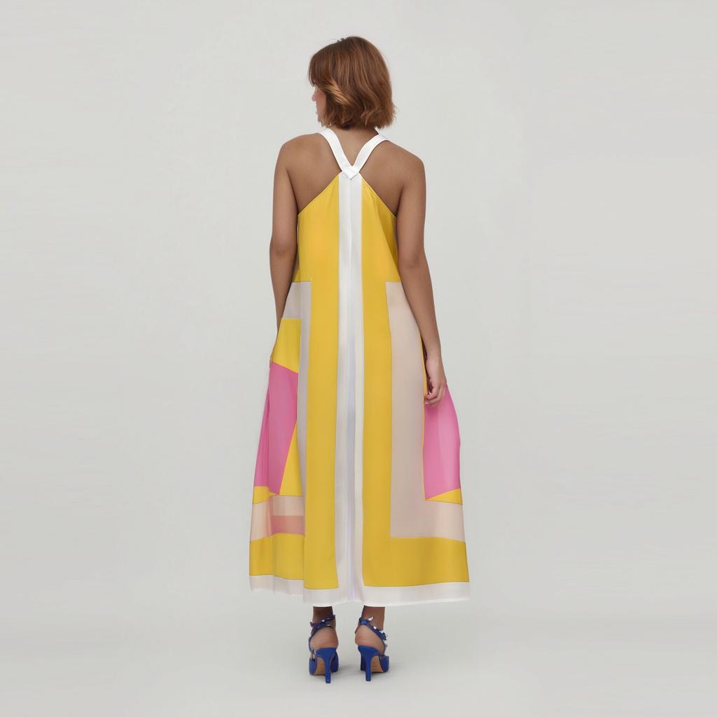Women's Casual Seaside Resort Dress Color Block Patchwork Printed Sleeveless Dresses