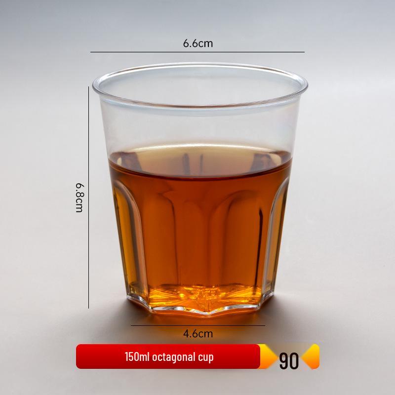 Aviation-Grade High-Transparency Disposable Water Cup: Durable, Thickened, Octagonal Design for Household and Bar Use, Resistant to High Temperatures.