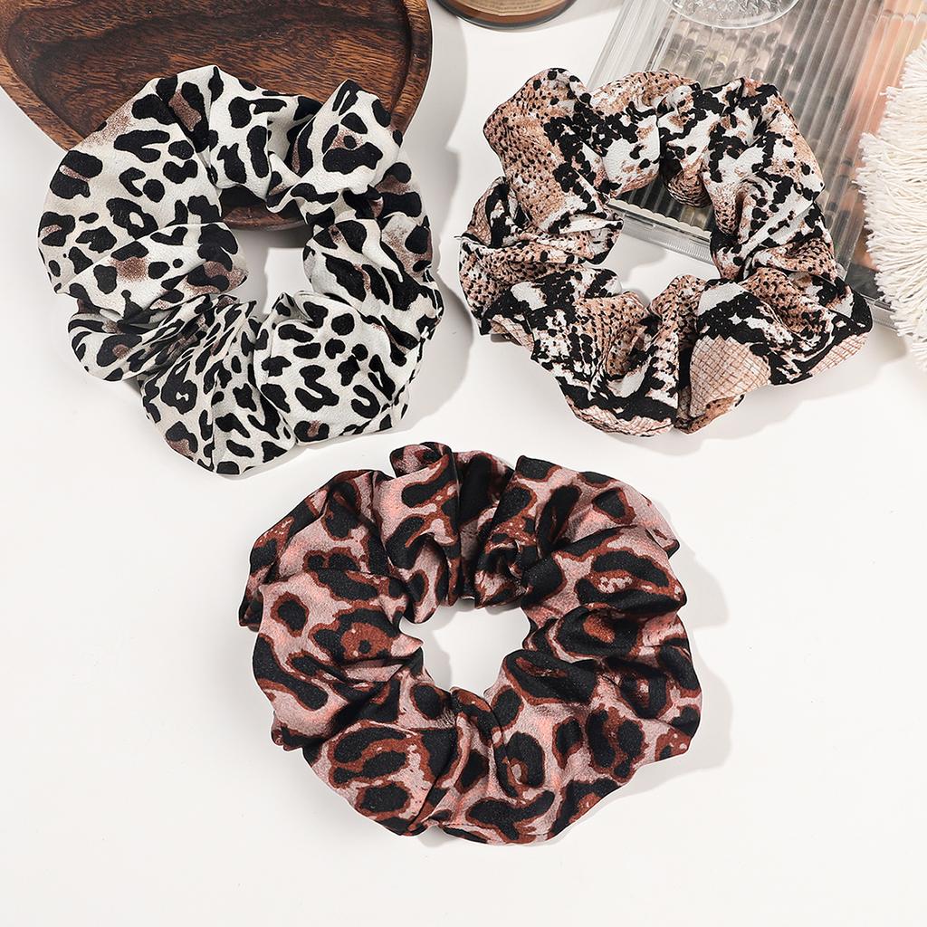 3-Piece Leopard Cow Print Elastic Hair Ties, Animal Style Girls Hair Bands, Ponytail Holder Fashion Rubber Bands Hair Accessorie
