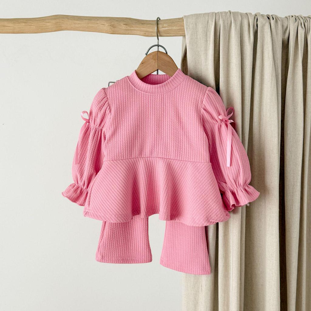 Koreanischer Stil Mädchen Anzug Langarm mit Schleife Rüsche Ausgestellte Hose - Kleinkinder und Kleine Kinder