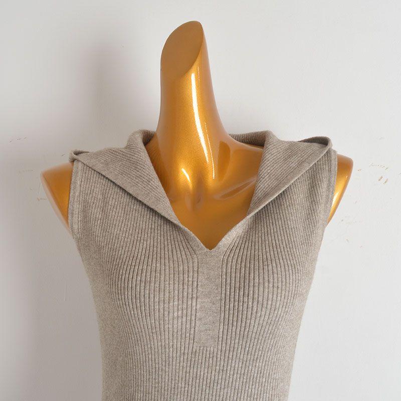French Sexy Hooded Knitting Dress Women's Spring & Fall New Arrival Pure Color Sexy Waist-Tight Slim Looking Sleeveless Long Jumper Dress