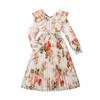 Girl Long Dress Autumn Sweet Floral Long Sleeve Waist-Cinching Slimming Long Dresses For Children