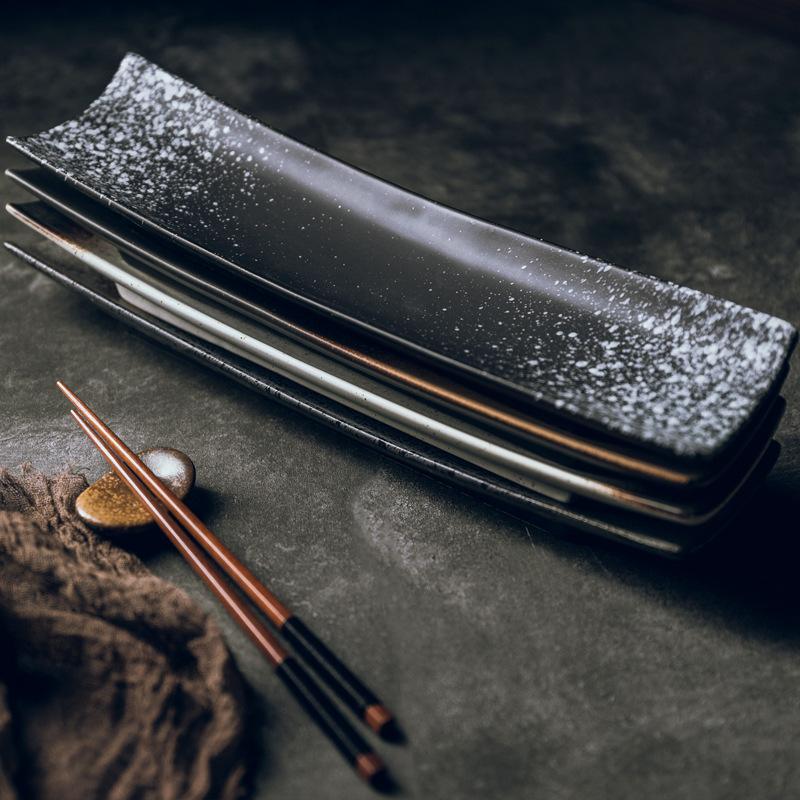 Japanese-style Long Plate Creative Rectangular Plate Sushi Plate Black Simple Long Plate Restaurant Tableware Supplies