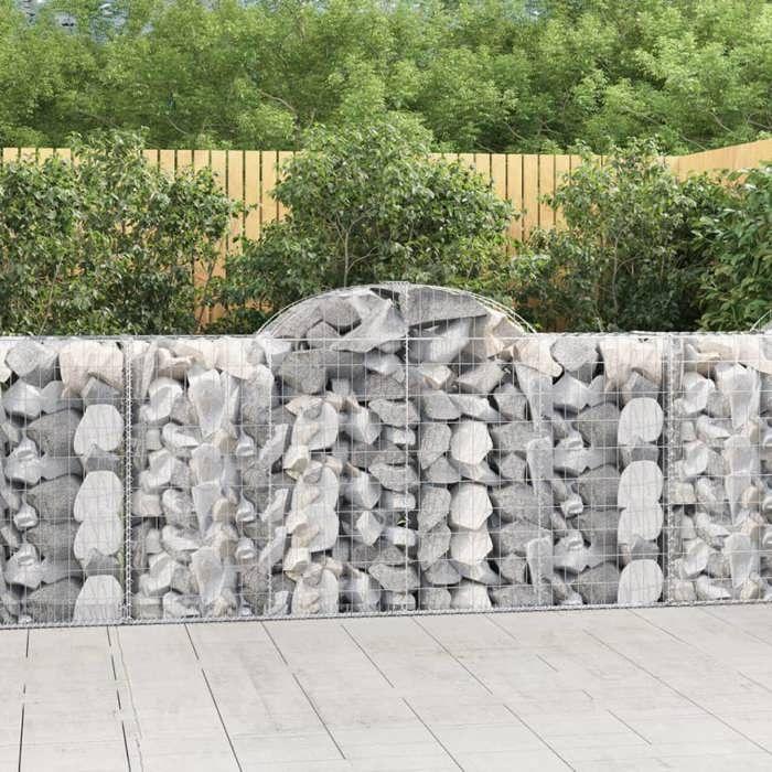 VidaXL Paniers à gabions arqués 9 pcs 200x50x100/120 cm fer galvanisé, gabion, cage de gabion, panier de mur de gabion, mur 3146327