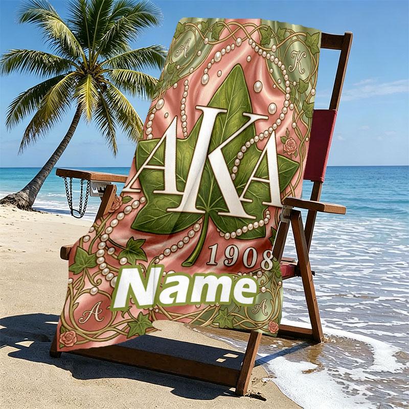 Custom Name Personalized Alpha Kappa Alpha Print Beach Towel, for Trip Camping Beach Party Home Decor, Birthday Gift for Family & Friends