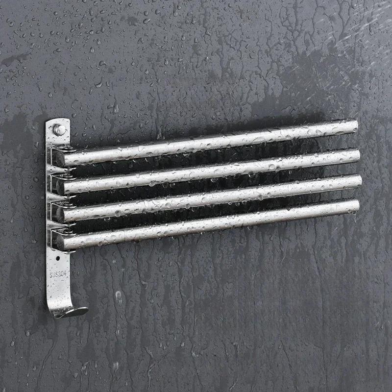Wall Mounted Rotatable Towel Holder Stainless Steel Towel Rack Space Saving Bathroom Kitchen Shower Room Storage Organizer