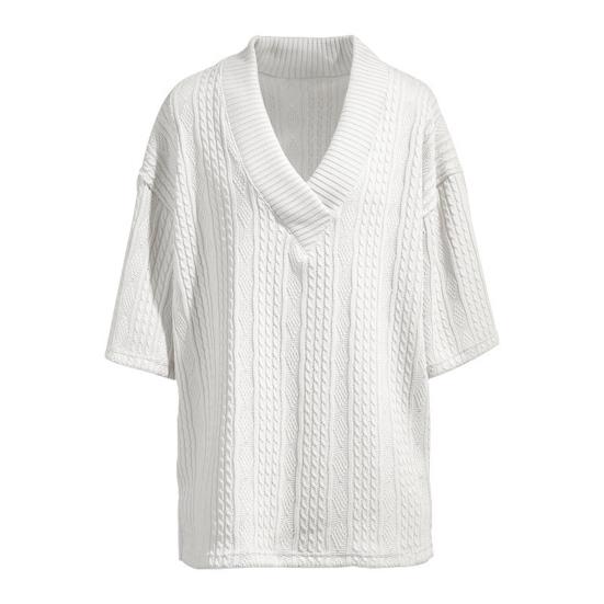Men T-shirt V-Neck Short Sleeve Twist Jacquard Texture Tee Shirt Solid Color Loose Fit Summer Knitting Tops