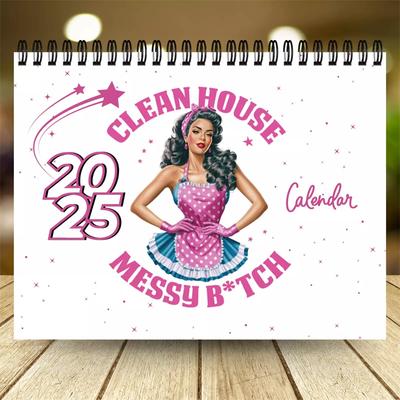 Calendrier 2025 « Clean House Messy B*tch », calendrier mural amusant 12 mois