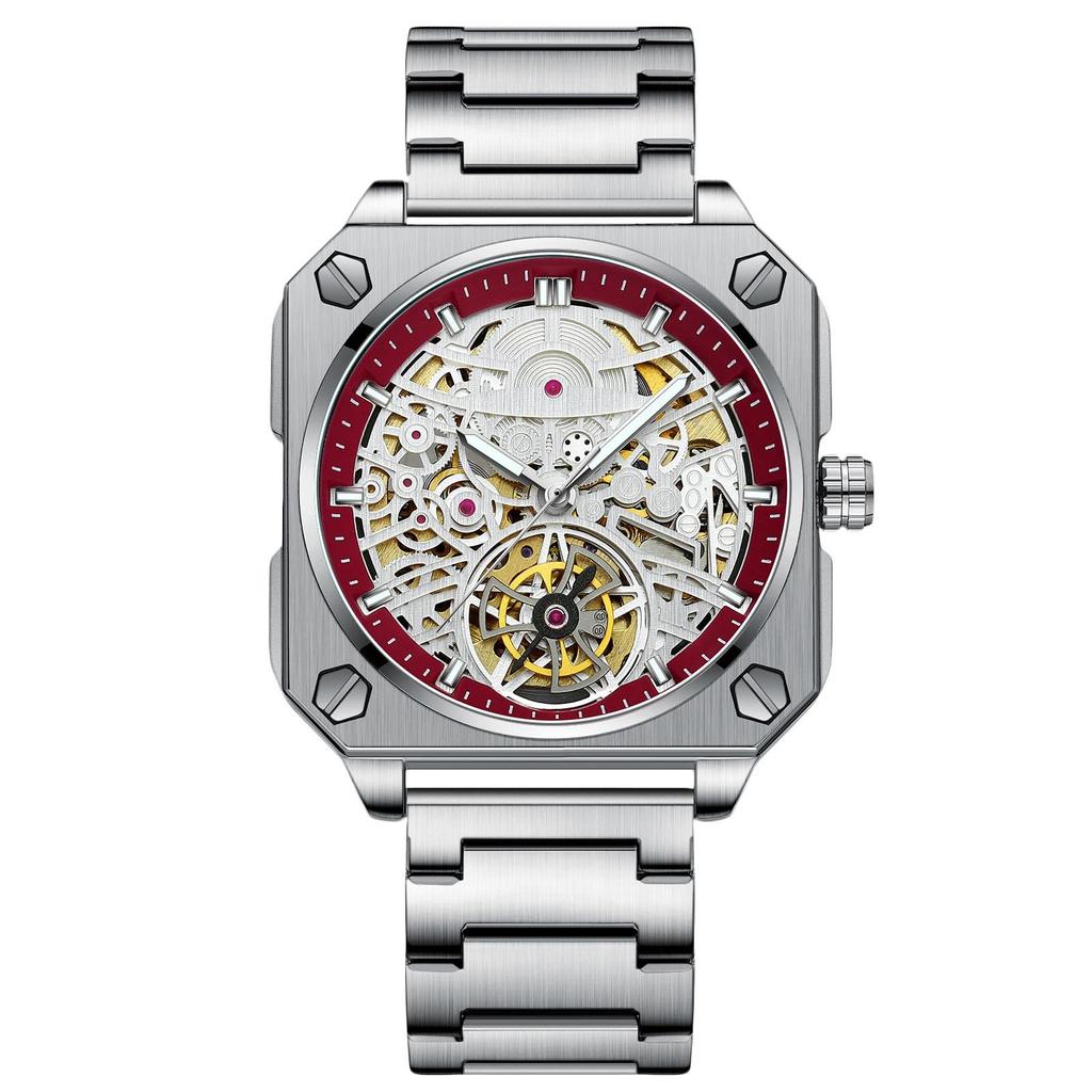 RORIOS Automatic Mechanical Wristwatch with Luminous Waterproof for Daily Perfect for Work or Stylish and Simple Perfect for Christmas Red Men's