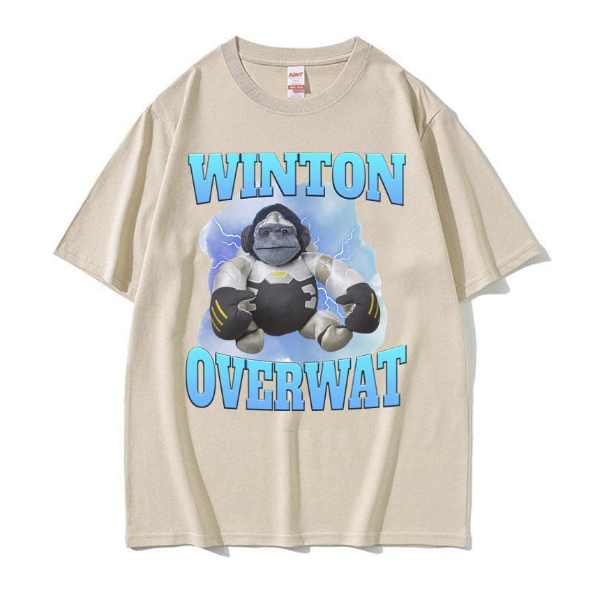 Winton Overwat Meme Funny Gaming T Shirt Men High Quality Casual Oversized Tshirts Unisex Retro Cartoon Pure Cotton Tshirt Tops