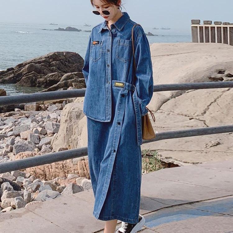 Slim, White and Versatile Design, Small Hong Kong Retro Denim Dress