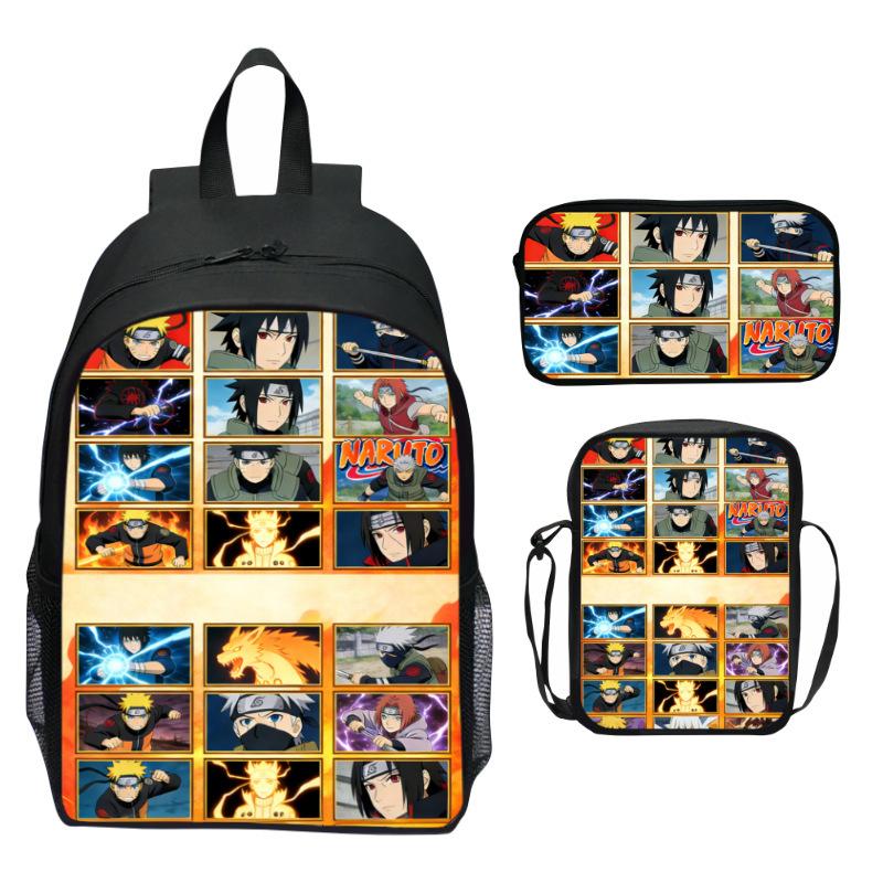 Set Zaino Anime Naruto 3 Pezzi Zaino Scuola Elementare Cartone Animato Stampato Leggero Multitasche