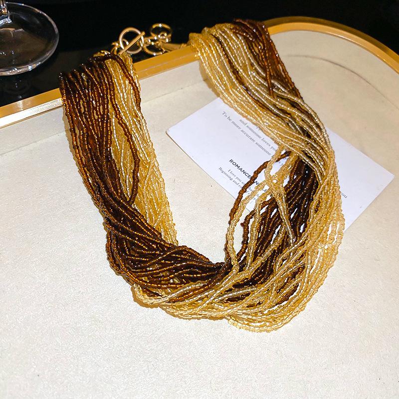 Bohemian vacation wind beaded necklace light luxury personality collarbone chain necklace