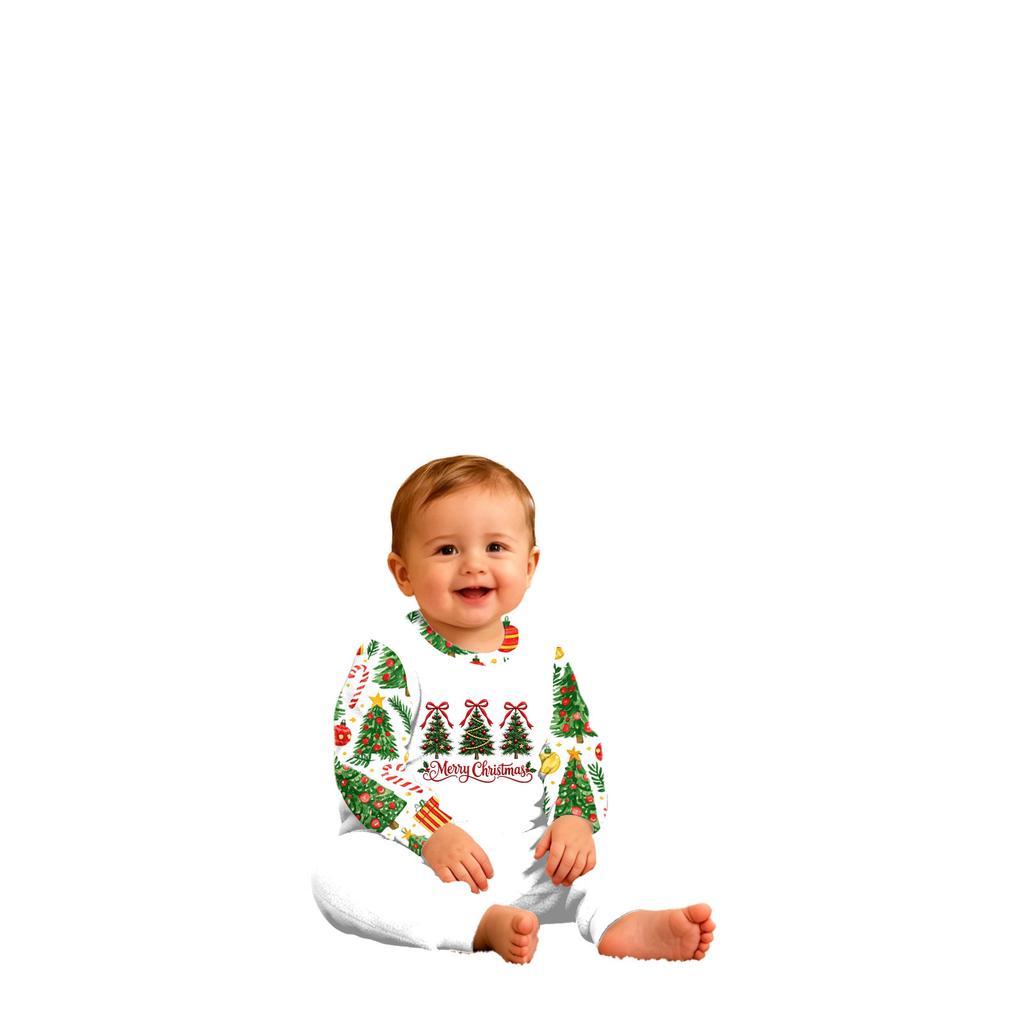 Set de pijama cu imprimeu de Crăciun, cu mânecă lungă și pantaloni lungi, pentru întreaga familie