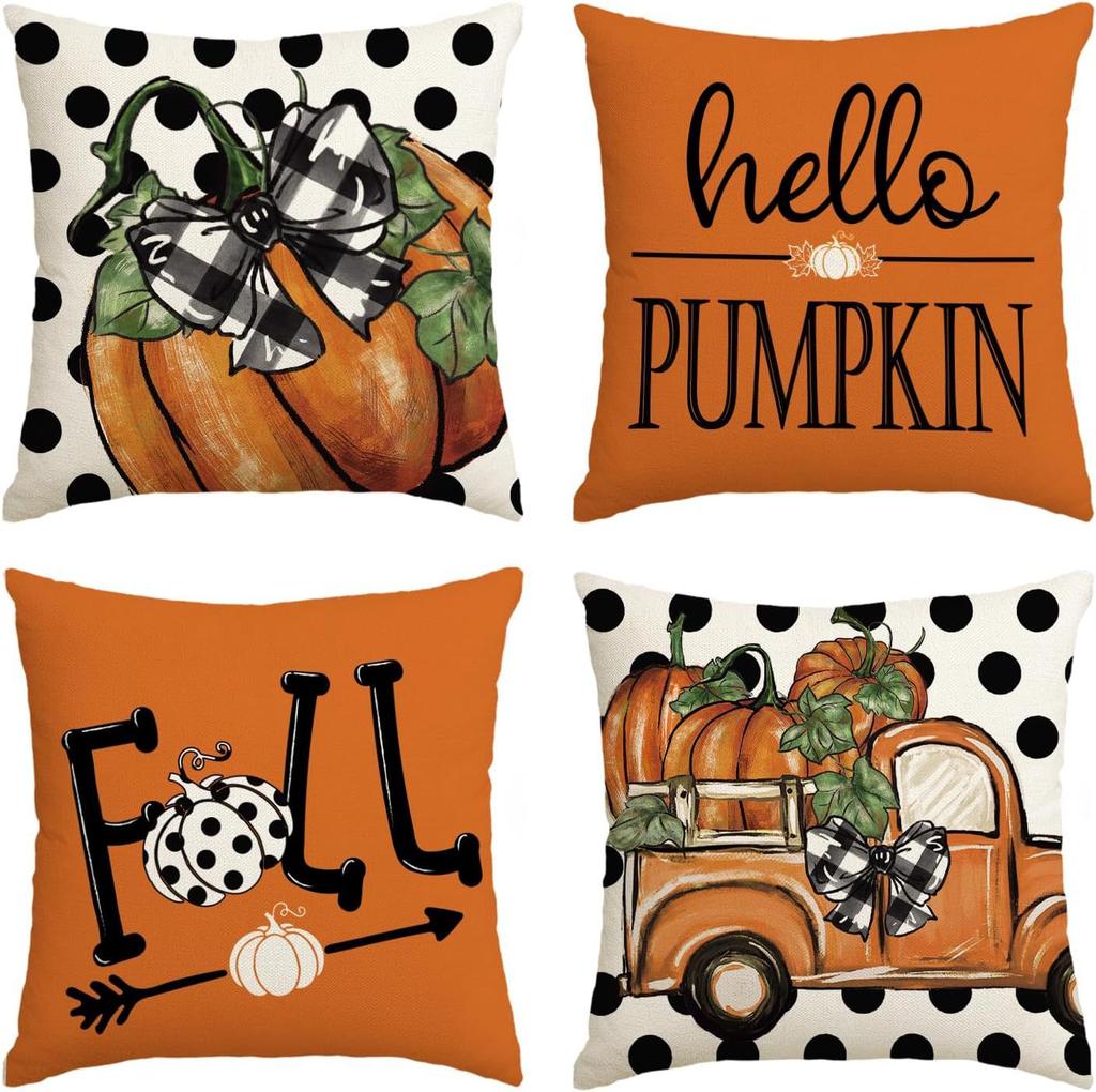 Autumn Thanksgiving Pillow Cover Set of Four Pumpkin Car Decoration Cushion Back Cover